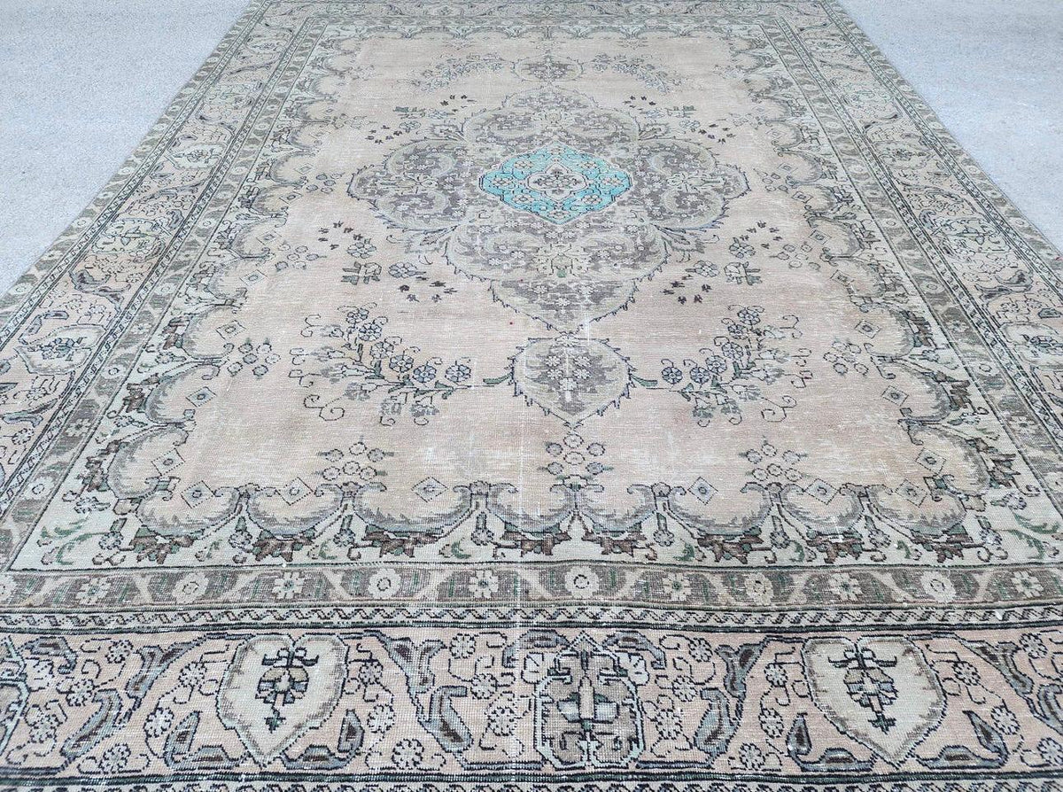 9x12 ft Vintage Area Rug, Brown Turkish Hand Knotted Wool, Persian Medallion Dining Room Rug