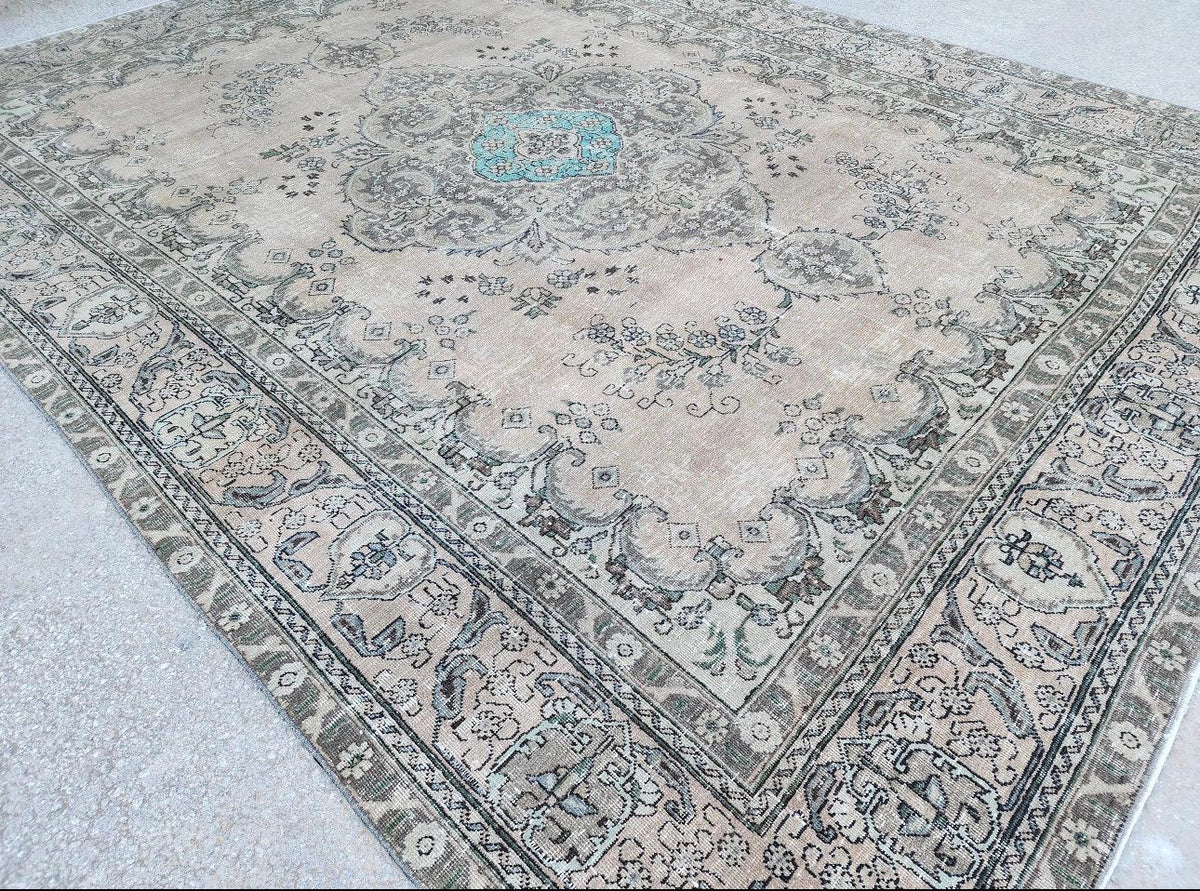 9x12 ft Vintage Area Rug, Brown Turkish Hand Knotted Wool, Persian Medallion Dining Room Rug