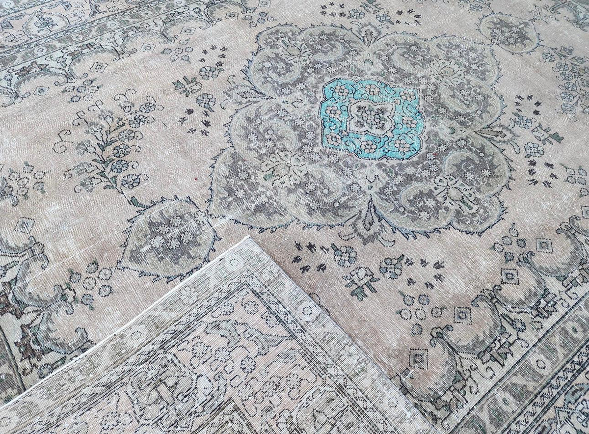 9x12 ft Vintage Area Rug, Brown Turkish Hand Knotted Wool, Persian Medallion Dining Room Rug