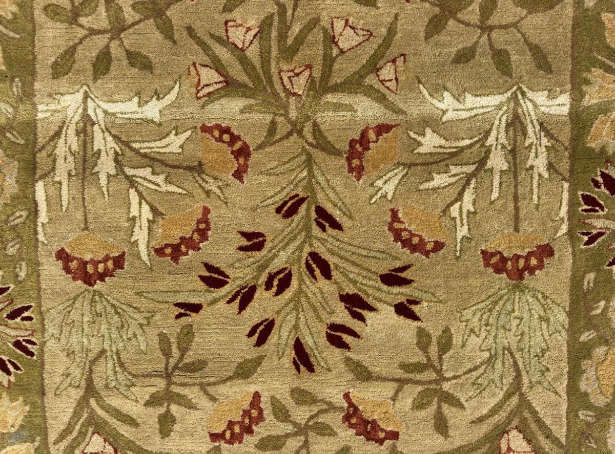 Handmade Wool Area Rug – Beige Floral Carpet, Nature Inspired