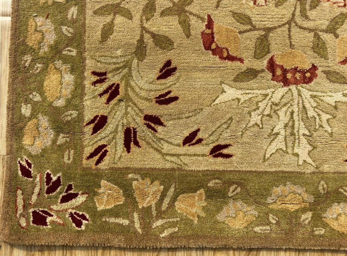 Handmade Wool Area Rug – Beige Floral Carpet, Nature Inspired