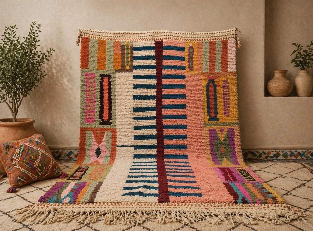 Handmade Wool Azilal Rug – Colorful Boho Tribal Living Room Carpet