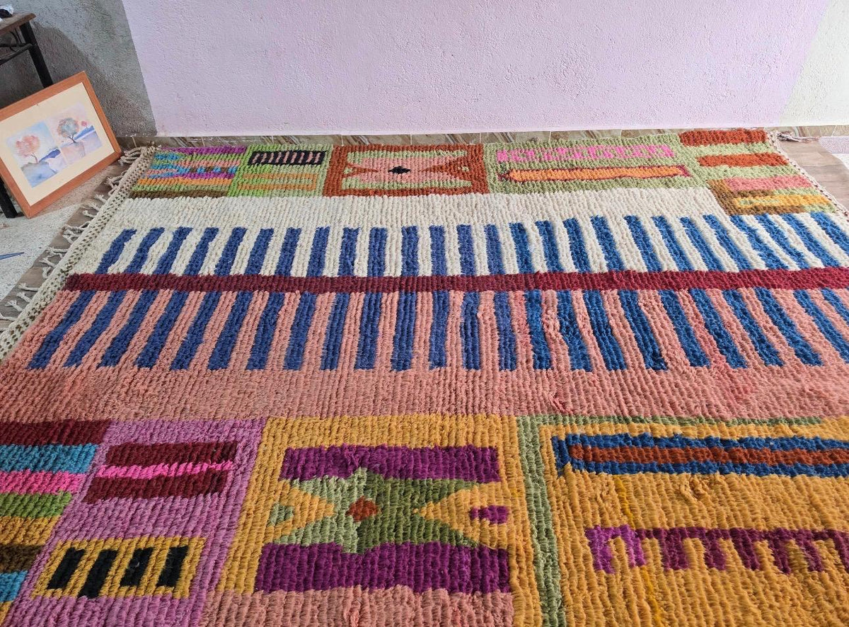 Handmade Wool Azilal Rug – Colorful Boho Tribal Living Room Carpet