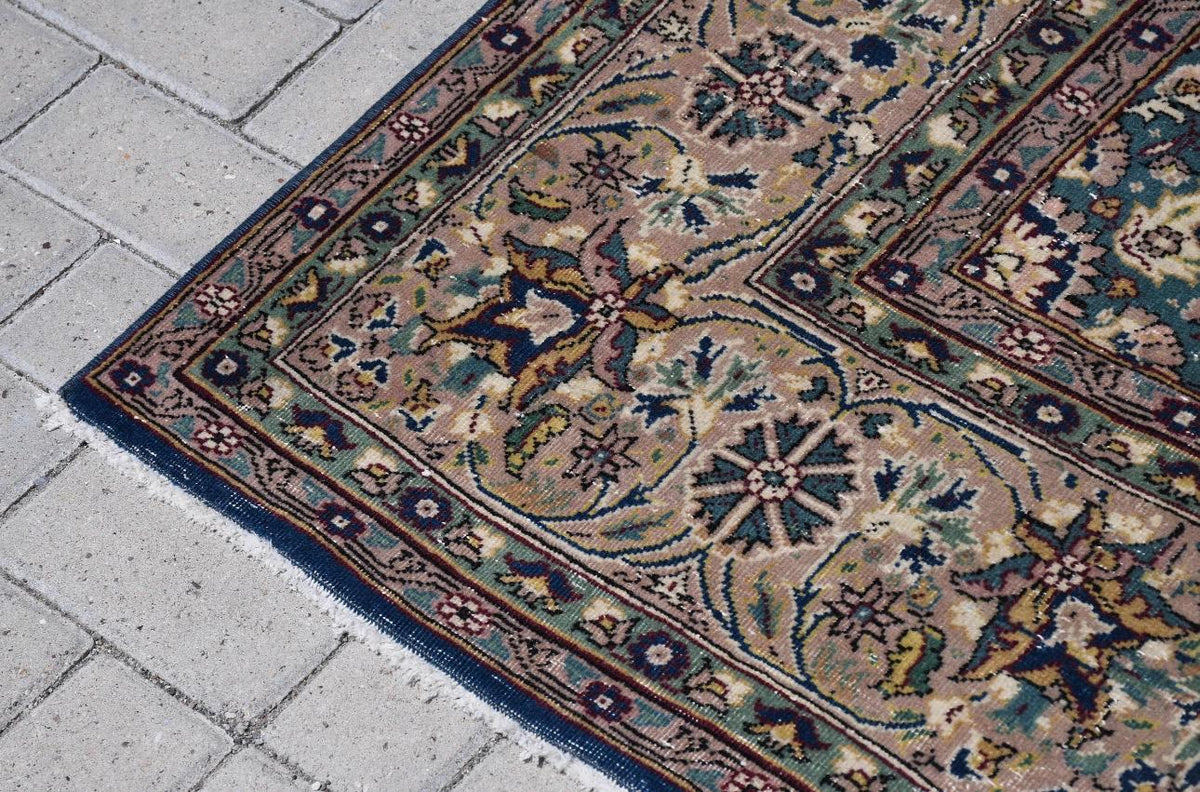 Turkish Vintage Rug 8.4x12 ft, Oushak Brown Check Wool Rug