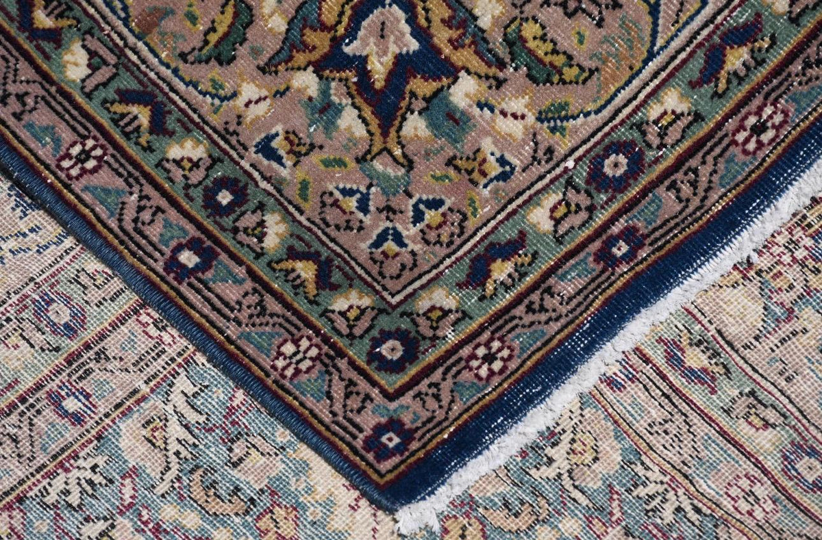 Turkish Vintage Rug 8.4x12 ft, Oushak Brown Check Wool Rug