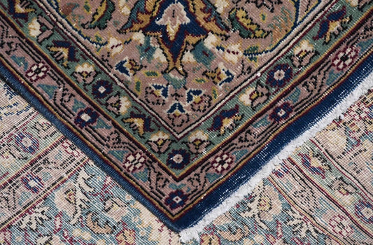 Turkish Vintage Rug 8.4x12 ft, Oushak Brown Check Wool Rug