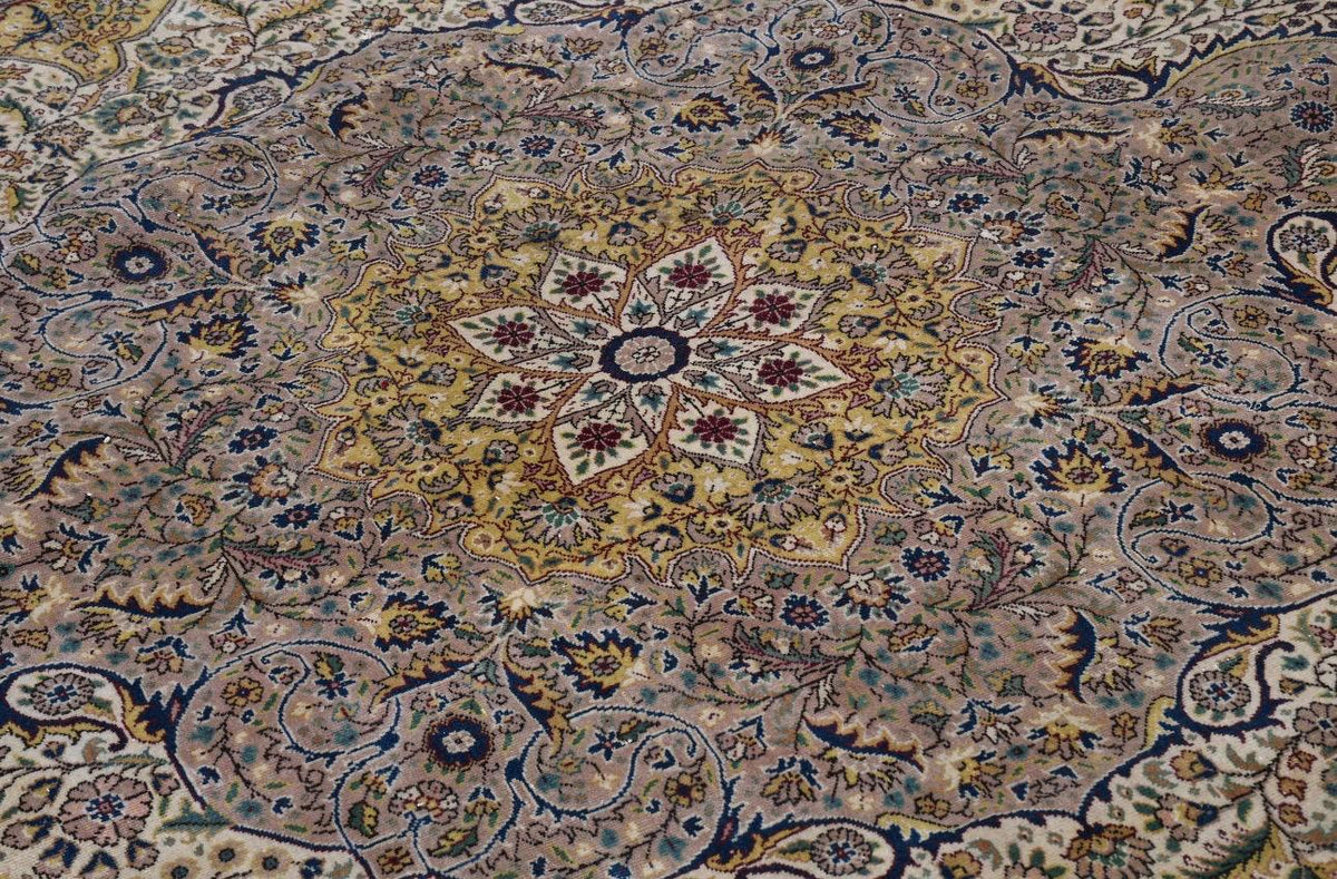 Turkish Vintage Rug 8.4x12 ft, Oushak Brown Check Wool Rug