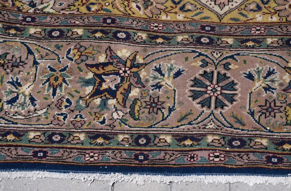 Turkish Vintage Rug 8.4x12 ft, Oushak Brown Check Wool Rug