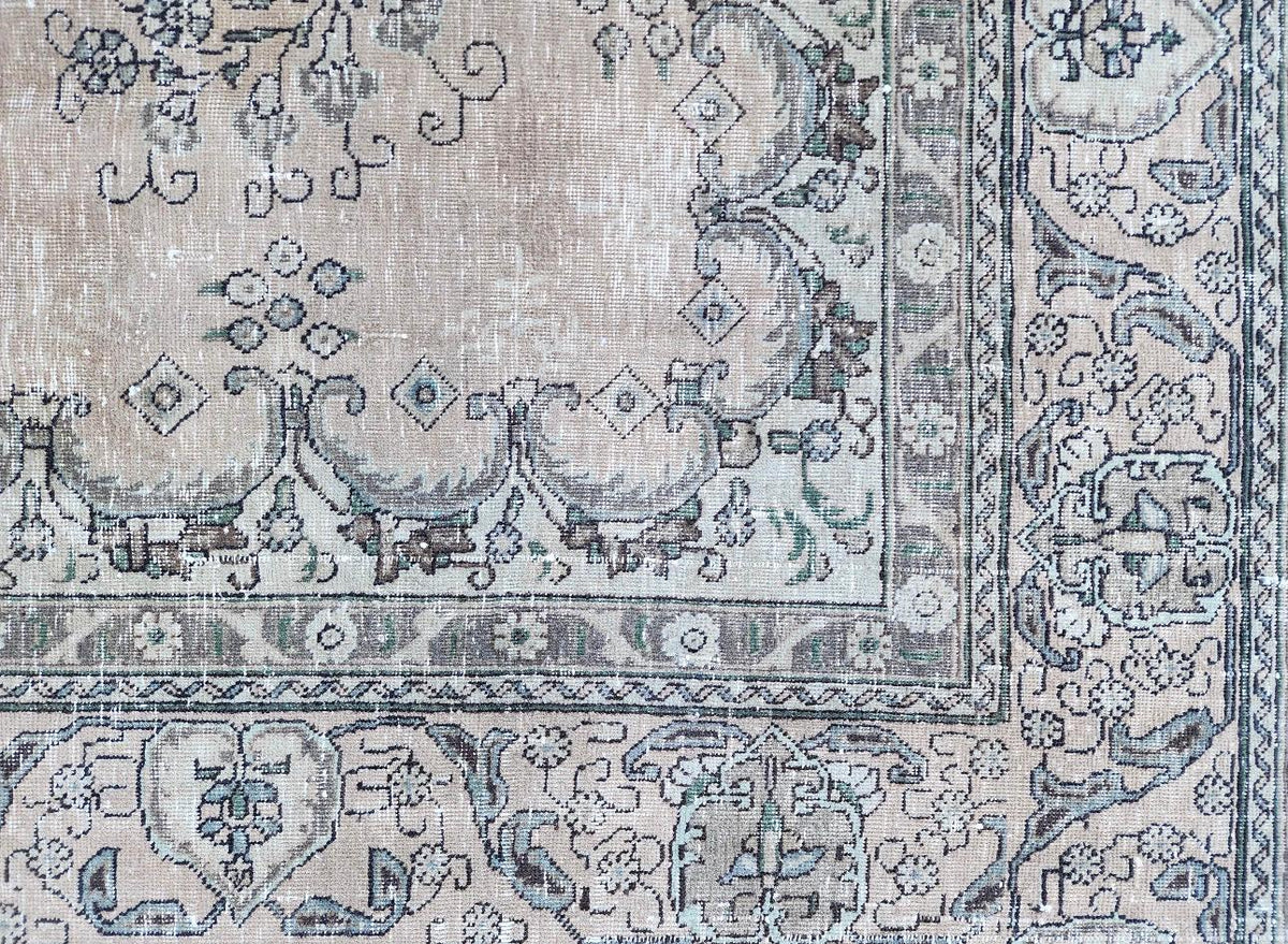 9x12 ft Vintage Area Rug, Brown Turkish Hand Knotted Wool, Persian Medallion Dining Room Rug