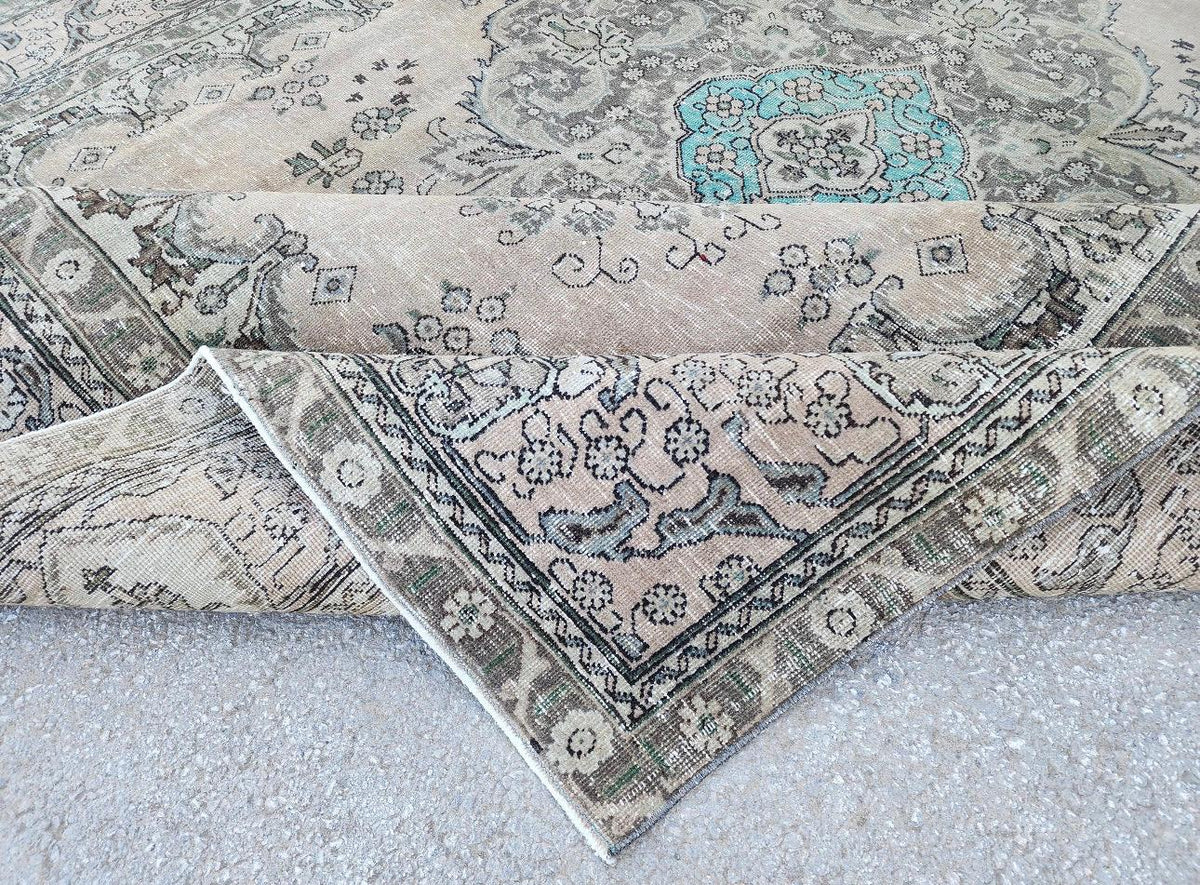 9x12 ft Vintage Area Rug, Brown Turkish Hand Knotted Wool, Persian Medallion Dining Room Rug