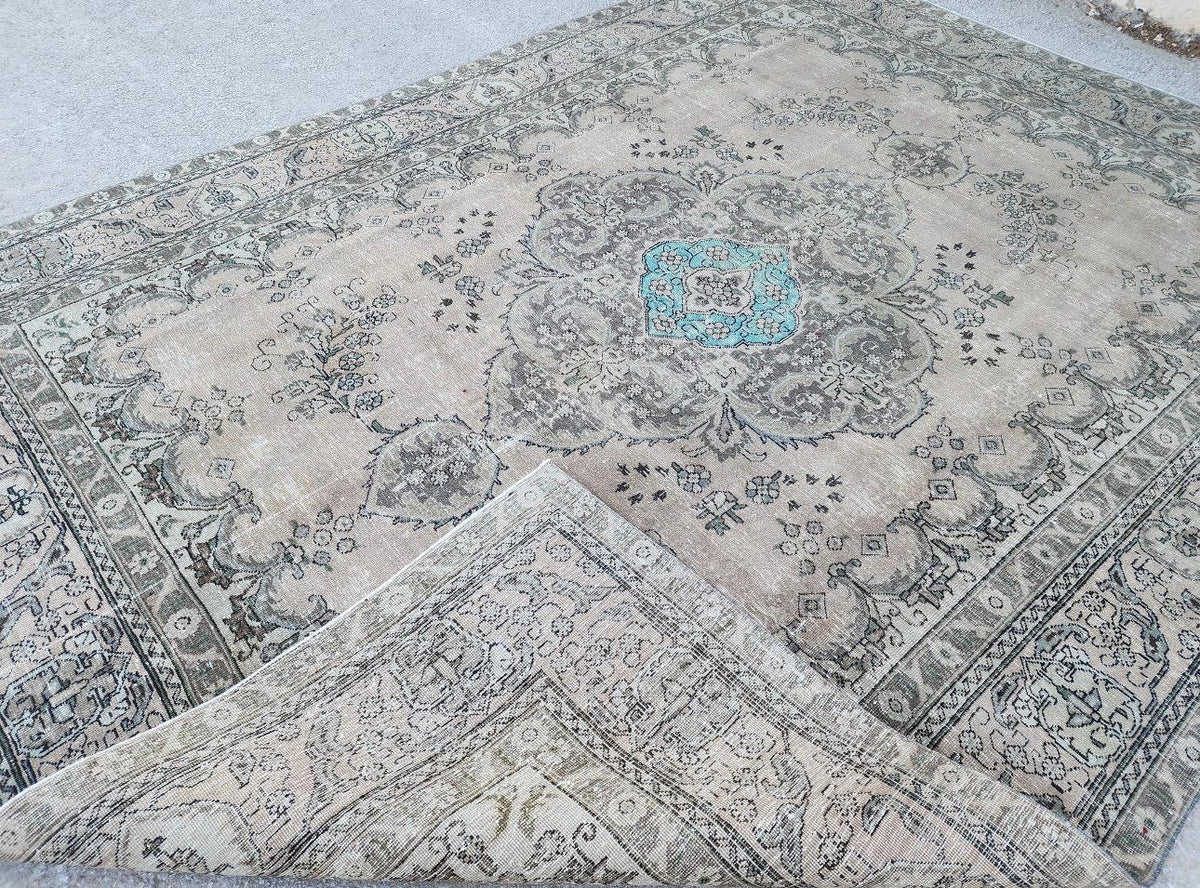 9x12 ft Vintage Area Rug, Brown Turkish Hand Knotted Wool, Persian Medallion Dining Room Rug