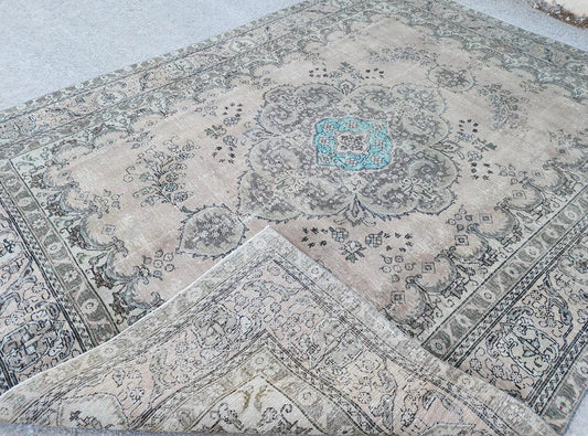 9x12 ft Vintage Area Rug, Brown Turkish Hand Knotted Wool, Persian Medallion Dining Room Rug
