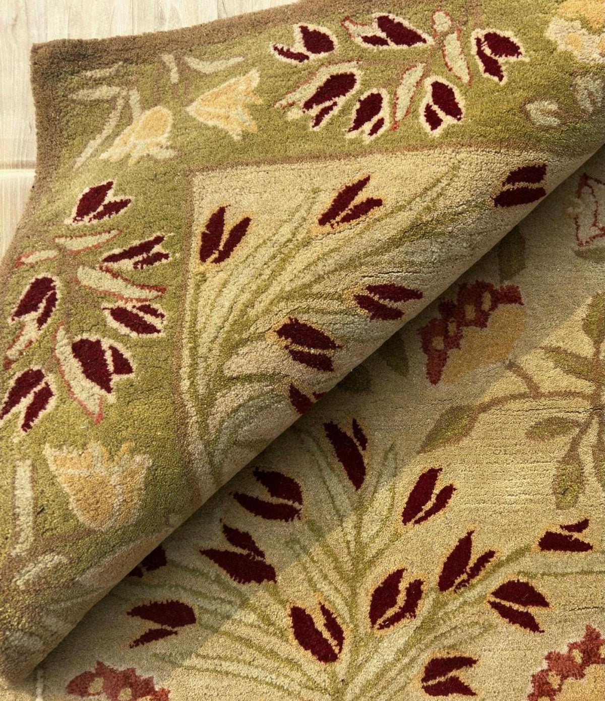 Handmade Wool Area Rug – Beige Floral Carpet, Nature Inspired