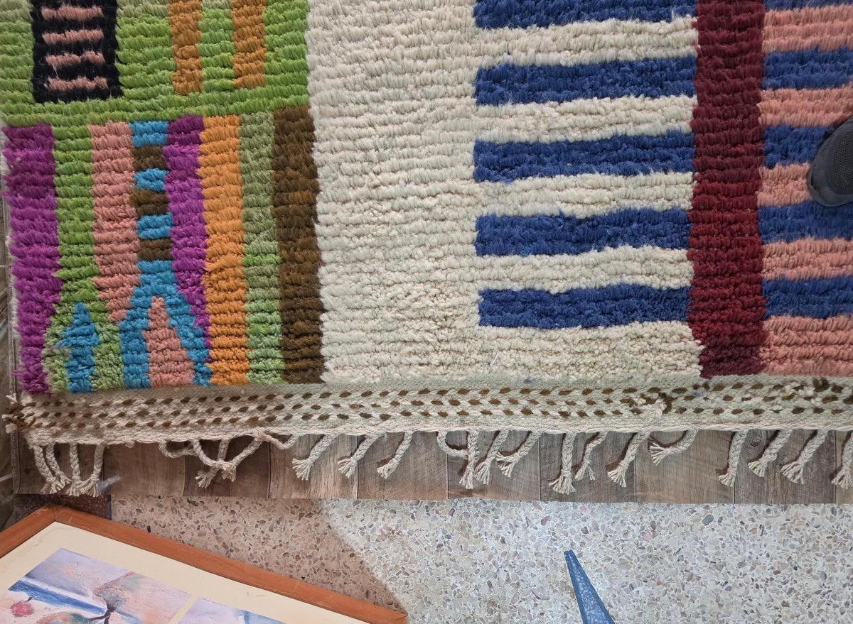Handmade Wool Azilal Rug – Colorful Boho Tribal Living Room Carpet