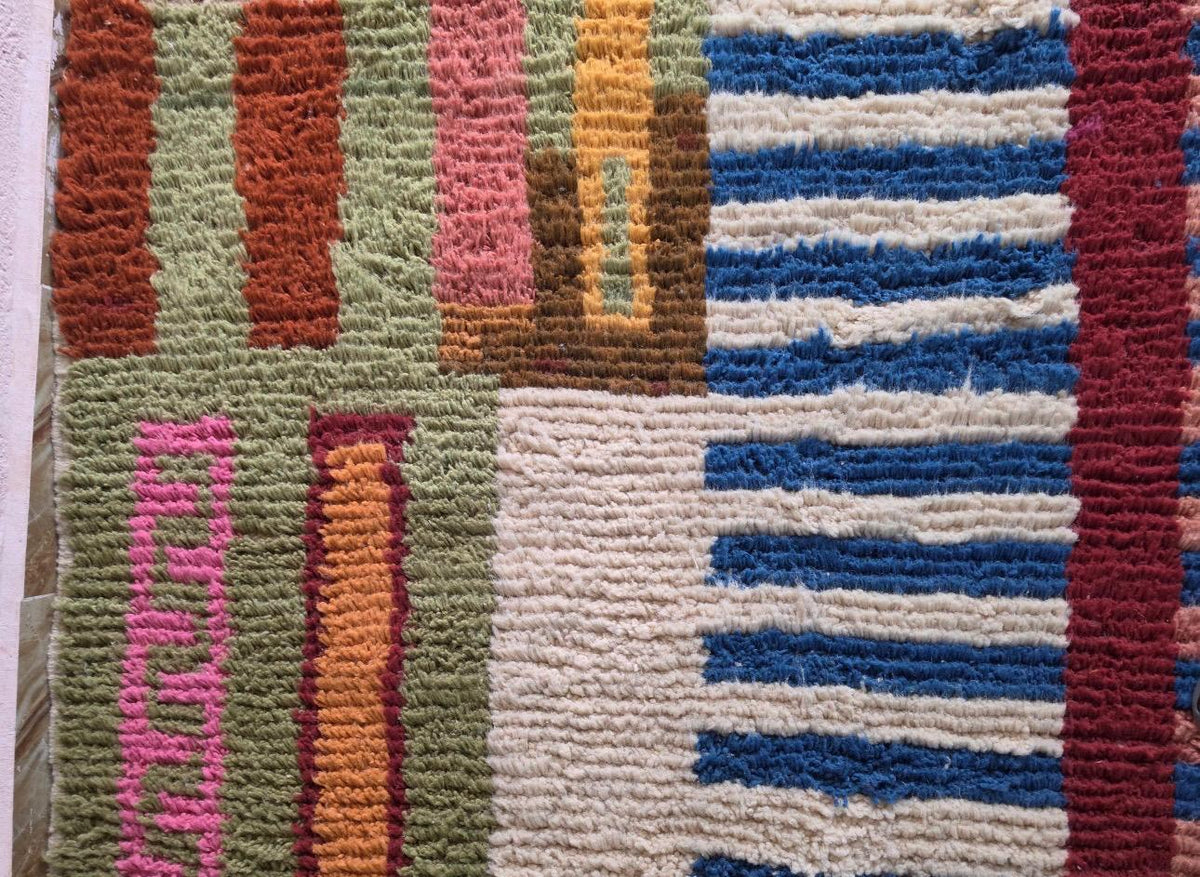 Handmade Wool Azilal Rug – Colorful Boho Tribal Living Room Carpet