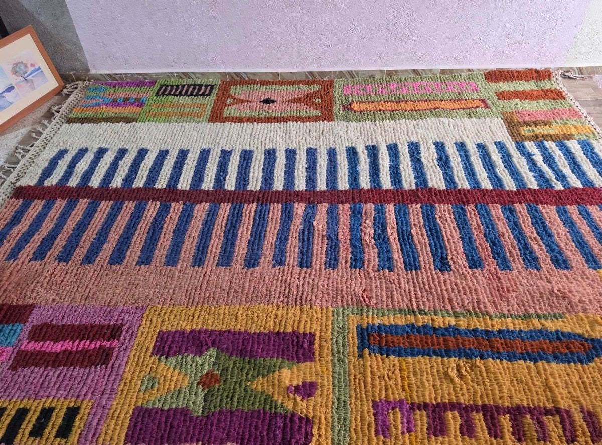 Handmade Wool Azilal Rug – Colorful Boho Tribal Living Room Carpet